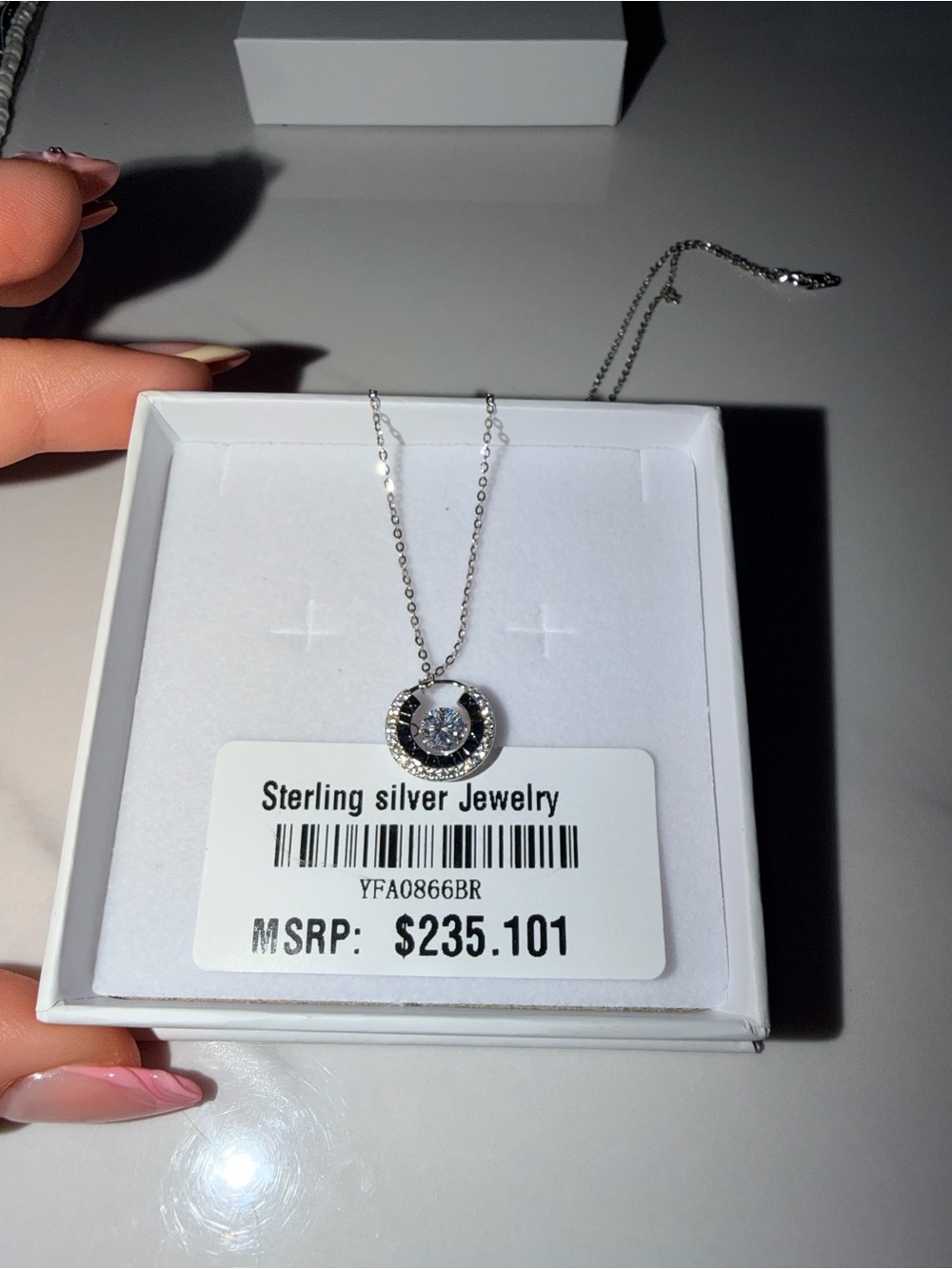 Sterling Silver White Pendant Necklace - Elegant Halo Design